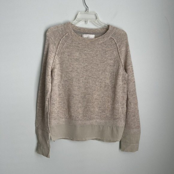Brochu Walker Beige Alpaca Wool Silk Trim Pullover Sweater - Picture 1 of 7